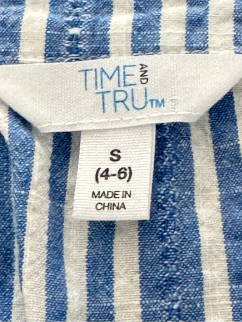 Time and Tru Size S (4-6) blue- white striped top w/split-neck and short sleeves - Picture 5 of 7
